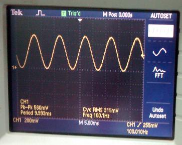 Example: Generating a sine waveform on D/A channel number 0, with buffer size 128 and repeat rate 100Hz.