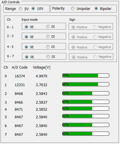 3.1 Single ended mode Choose the range and polarity from the respective group boxes. Click on the SE radio button from Input mode group box.