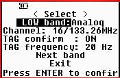 The next step is to select the desire channel or frequencies for the selected modulation format within the selected band, and then configure for the specifics and details related to the selected