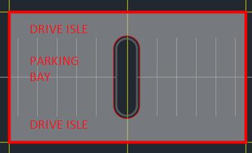 (2 Center of Drive Isles Feature Lines and 2 Center of Parking Bay Feature Lines) CENTRAL CURBED ISLAND EXAMPLE 5. Border parking bays will be modeled different than central curbed islands.