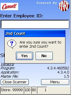 From the sub-menu, press 2nd Count Mode or highlight the option using the arrow keys and press ENT (Enter). 3. The scanner will display a warning: a.