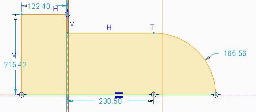 Finally, select and use the line tool to close the bottom by drawing a line segment along the center line from the left side to the end of the arc. It will look like this.