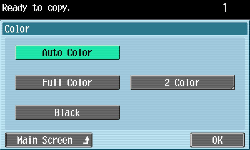 Using copy functions 1 In the Basic screen, touch [Color].