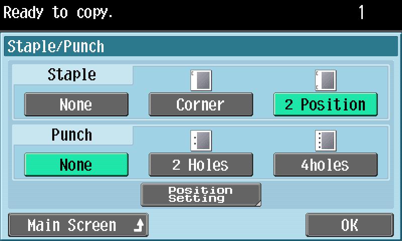 Using copy functions 3 Touch the button for the desired settings, and then touch [Position Setting]. 4 Select the desired position.