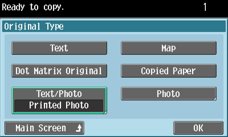 Using copy functions 3 Touch [Original Type].