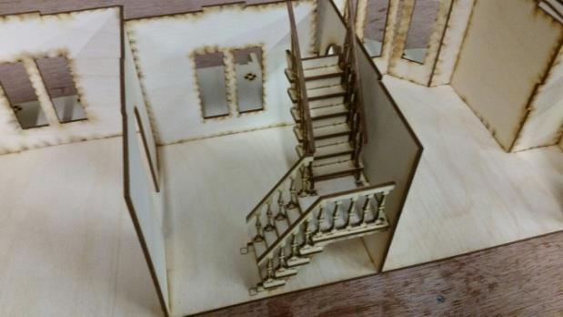 Dollhouse assembly Note 5: Recommend installing Newel post before gluing each floor above so that
