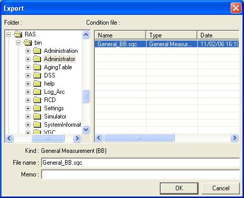 1. How to set Part conditions Export Saves the specified Part conditions in a file. Clicking the Export button opens the Export dialog box.