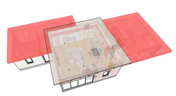 44 Learning Interior FLAT ROOF There is a flat roof on the east and west block of the building. The simplest way to create them is using the known slab tool. Draw around the east rectangle block.