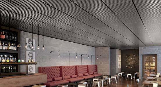 Metalworks Mesh Lay-in & Tegular plus capabilities to do more MetalWorks Mesh Linear Channeled panels in Antique Nickel with Prelude 360 15/16" suspension system (Pgs. 450) armstrongceilings.