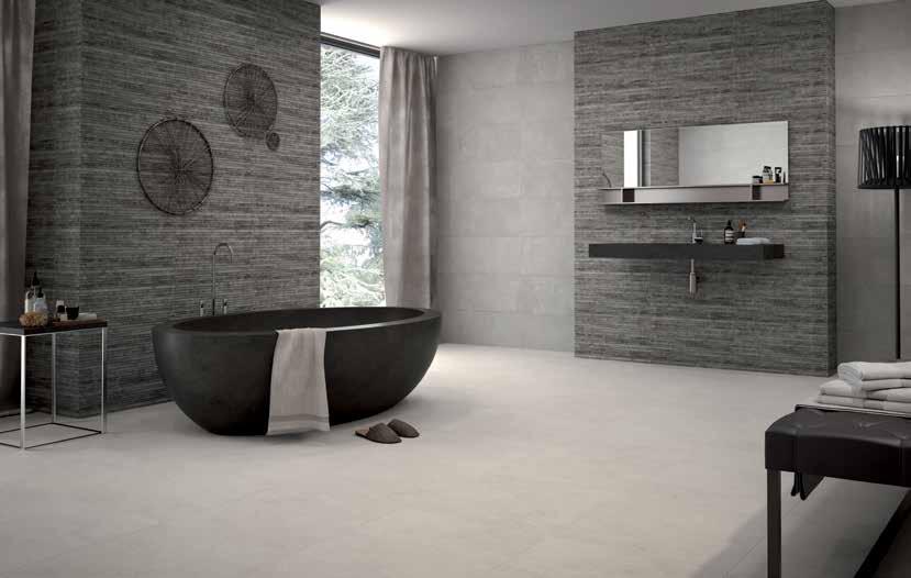 Pictured: Niagra Marengo NIAGRA Featuring textural fluid lines, the Niagra tiles bring a sense of movement and tranquility to the bathroom.
