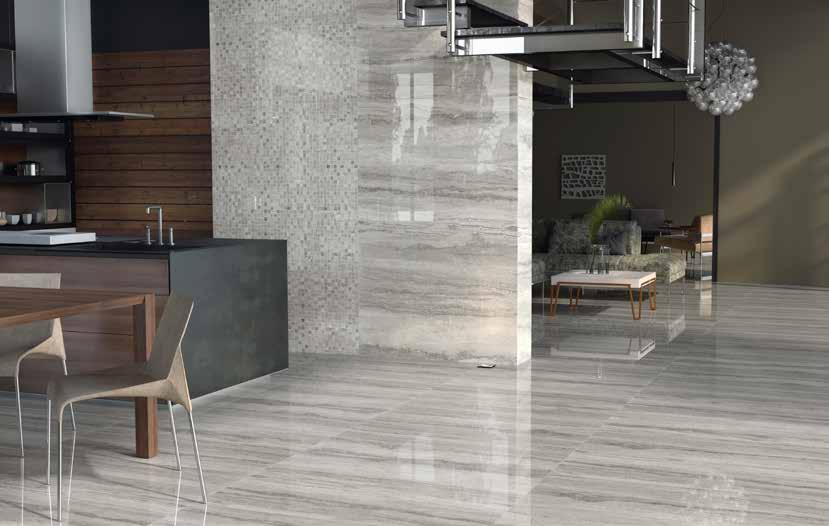 Pictured: Finesse Rectified with Finesse Mosaic Pictured: Garcia Rectified Polished with Garcia Mosaic FINESSE RECTIFIED POLISHED A stunning marble-effect tile