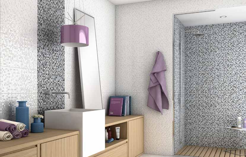 GLIMMER Pure luxury, these Glimmer tiles add a sophisticated touch of shine and a hint of glamour to the walls. Whilst the mosaic effect adds depth to your space.