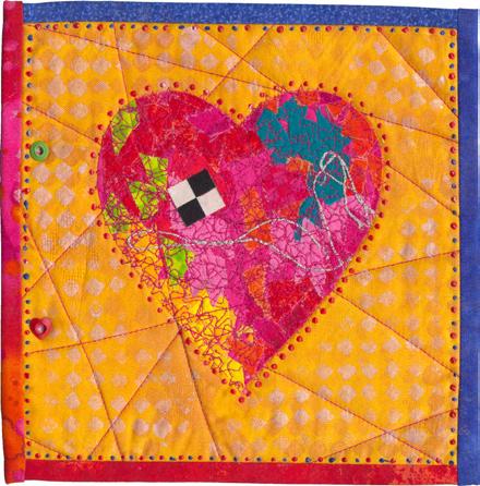 t h r o u g h t h e n e e d l e Confetti Heart Mini Quilt Fuse Wonder Under to the back of stitched panel for 3 to 5 seconds with dry iron. Trace heart Pattern #1 on the paper side.