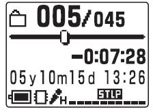 (6) Cronometru ( Timp scurs)/timp rămas/ Nume mesaj Modul de afişare selectat cu Display din meniu apare astfel: Elapse: Afişează timpul scurs de redare/înregistrare a unui mesaj.
