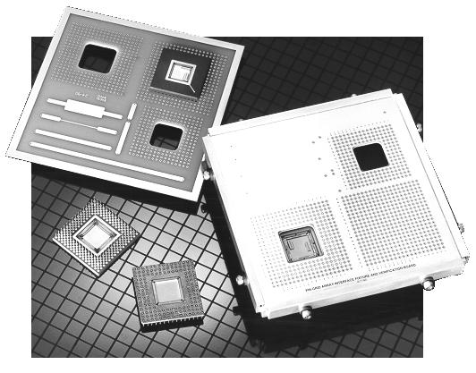 Surrogate chip substrate shown in Figure 7, contains all the structures required to calibrate a test system and to measure the characteristics of the IC package. The structure measures 0.25 by 0.