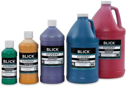 Blick Student Tempera Blick Premium Tempera Comparable to premium temperas at an amazing value Thicker and brighter than other student-grade temperas Outstanding pigment strength and coverage