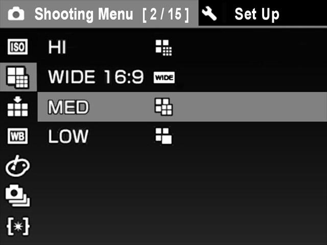 WARNING!! The Camera Set-up menu will not be displayed in Sound Recording mode. Settings are laid out as follows. Some setting may be different depending on the function.