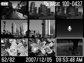 VIEWING NINE IMAGES AT A TIME (CONTACT SHEET VIEW) Images can be viewed in a "contact sheet" of nine thumbnail images.