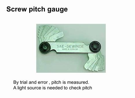 You now we will move on to the use of screw pitch gauge which is used to measure the pitch of screw thread, now in the this picture shows a set of leaves we can see here arranged in a handle and the