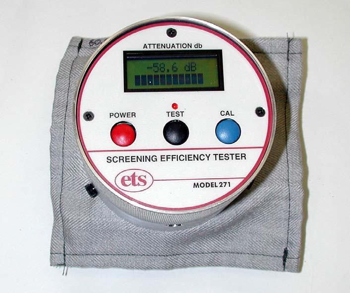 The Screening Efficiency Tester is based on the principle of applying an electric field to one side of the conductive fabric (parallel to the fabric surface) and measuring its intensity on the other