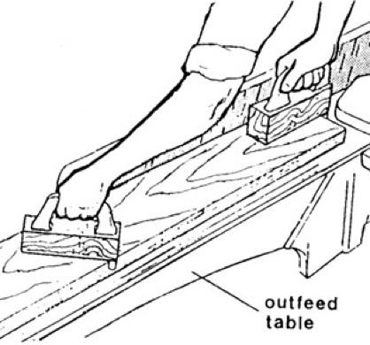 Always keep your hands at least 3 from the cutterhead. Position the push block near the front of the stock and apply pressure.