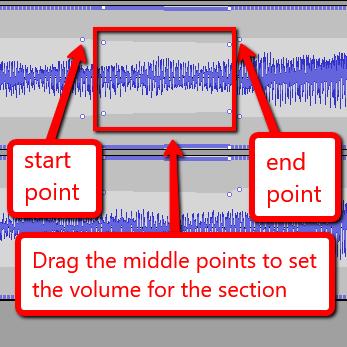 Start by adjusting the volume of the entire track to a base level by clicking and dragging the track up or down.