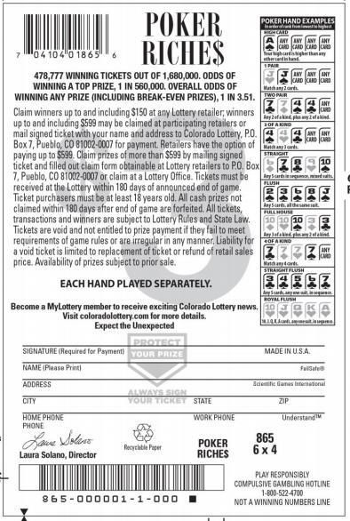 Exhibit A Ticket Back Ticket Back Language: 478,777 WINNING TICKETS OUT OF 1,680,000. ODDS OF WINNING A TOP PRIZE, 1 IN 560,000.