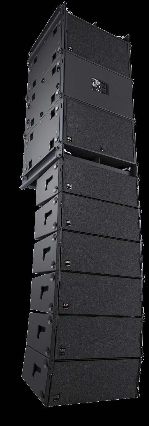 Line array system with 2 x 10 /3 x 1 combined with waveguide 2+1-way passive system 7 x 77 (N) or 7 x 10 (W) FLC technology (patent), waveguide (patent) and integrated Flyware 'Snap&Fly' (patent)