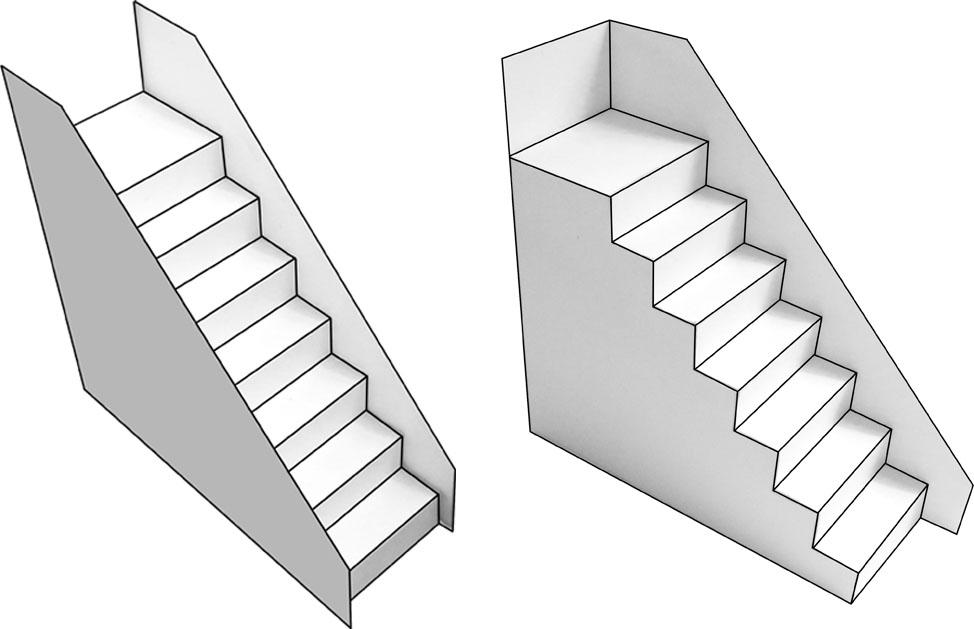 STAIRWAYS There are two styles of stairways to choose from, one featuring steps that are 1/2 deep, and the other featuring steps that are 1/4 deep (which are more realistic, but more challenging to