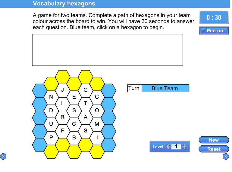 Vocabulary hexagons Use, read, write and spell correctly mathematical vocabulary. A hexagon game for two teams.