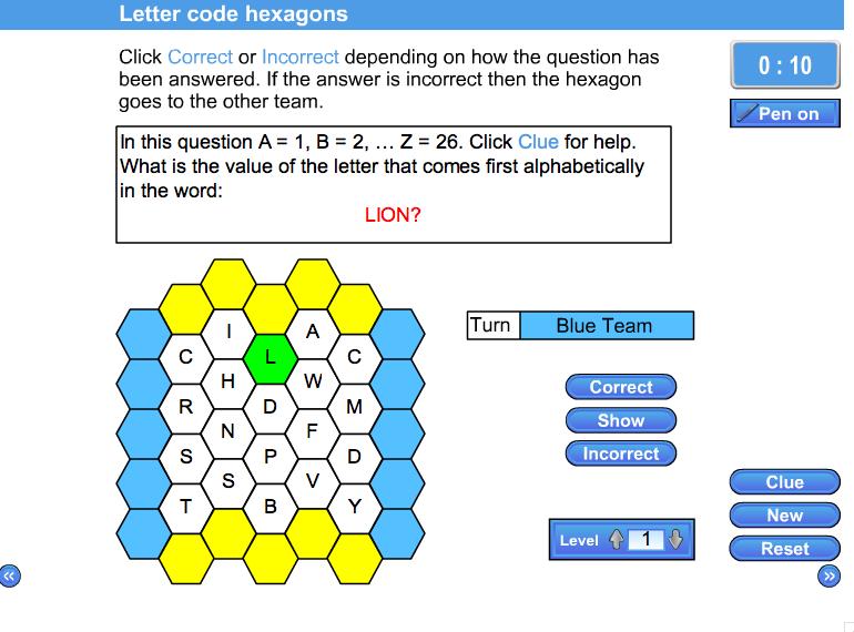 Letter code hexagons Use, read, write and spell correctly mathematical vocabulary. A hexagon game for two teams.