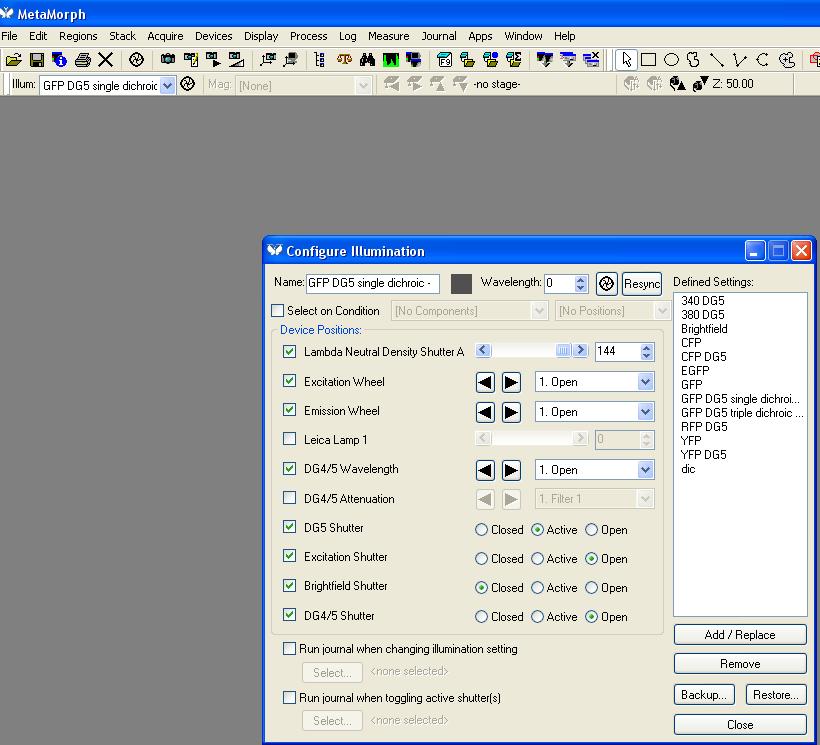 Configure Illumination settings 1.The standard illumination setting are available from the drop down menu 2.
