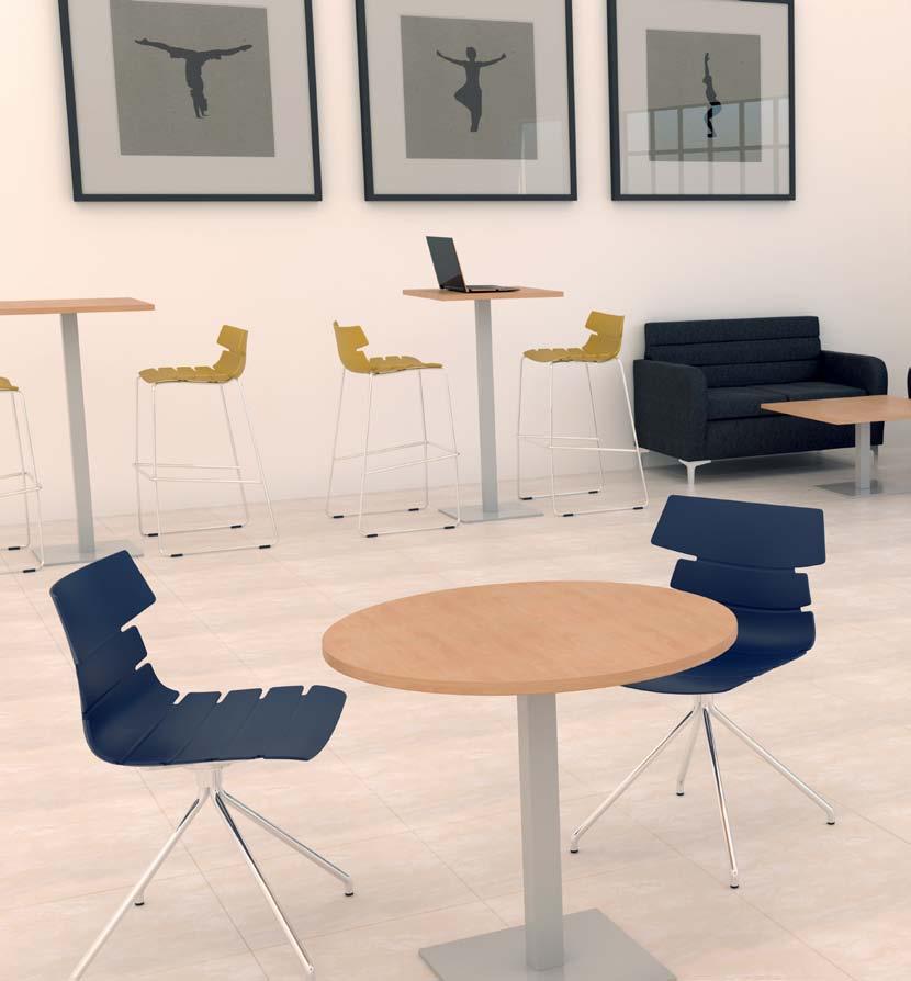 TABLES ELECT Brushed steel table bases offer a contemporary look, ideal for break out areas and