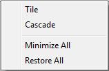 3 Cascaded Windows Minimize All Minimizes all open windows Restore All Restores all open windows that