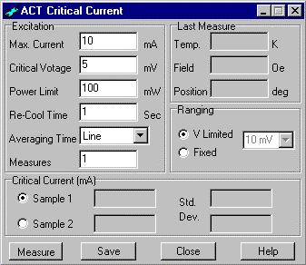 Critical Current Measurement Choose max current that you are willing to apply to sample Choose critical voltage Measurement stops