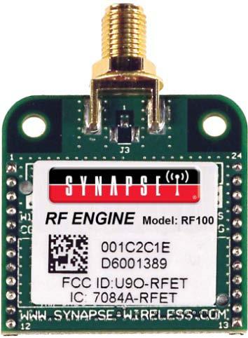 1.0 Model RF100 OEM Modules Overview The Synapse RF Engine Model Number RF100 is the all-in-one solution to your embedded wireless control and monitoring needs.