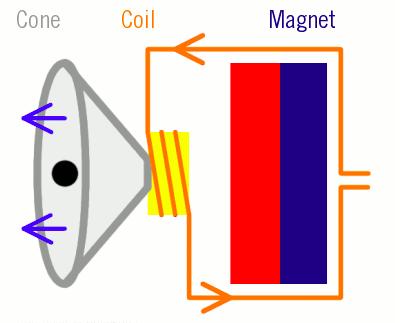The electromagnet is attracted or repelled by the permanent magnet, causing the speaker to vibrate,