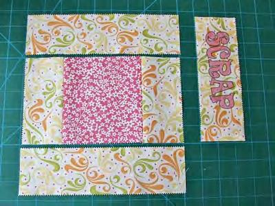 Step 2 - Assemble your quilt blocks This part is very simple. Take one of the charm squares and add two of the 5" jelly roll strips to the sides.