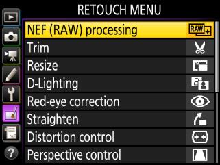 l On-Camera NEF (RAW) Processing Follow the steps below to create JPEG copies of NEF (RAW) images using the camera NEF (RAW) processing option. 1 Select NEF (RAW) processing.