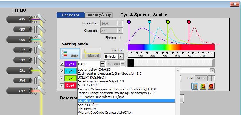 Chapter 5 Detection Mode SD 4. Select the registered fluorescence dye name from the fluorescence dye selection menu of the selected channel.