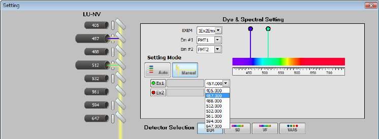 Chapter 4 Detection Mode DU4 5. Select a PMT channel. Select a PMT channel to be used from the pull-down menu. Make PMT setting respectively for Em #1 and Em #2.