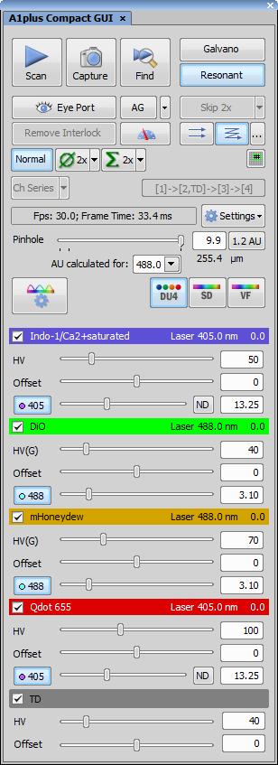use, GaAsP or (G) is indicated in the relevant channel displayed in the Filter and Dye window, Optical