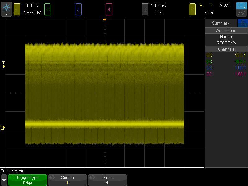 Oscilloscope Memory Depth Acquisition Time = Memory Depth / Sample Rate 4M samples/5gsa/s = 800 µs But where s the ghost?