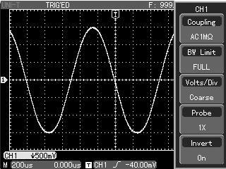 UNI-T 5. Waveform inversion setup Waveform inversion : The displayed signal is inverted 180 degrees with respect to the channel ground level. Figure 2-8 shows the non-inverted waveform.