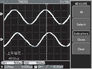 Illustration 2 : Observing the delay caused by a sine wave signal passes through the circuit As in the previous scenario, set the probe attenuation factor of the probe and oscilloscope channel to 10X.