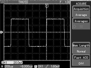 UNI-T Figure 3-5 Signal noise suppressed You can also lower waveform brightness to reduce display noise. Caution : In the average acquisition mode the waveform display will update at a slower rate.