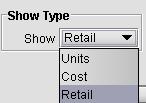 o Show Type This will give you the options to view your OTB plan by Retail, Cost, or Units, depending on what you selected when you set up the OTB Settings.