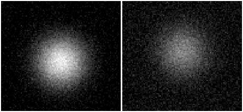 Ratio of total noise to image noise Figure - Simulated star at different 's The image on the left actually has a higher noise level than the image on the right, but because it has a higher, it looks