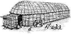 second story, which was used for sleeping space. Mats and wood screens divided the longhouse into separate rooms. Each longhouse housed an entire clan-- as many as 60 people!