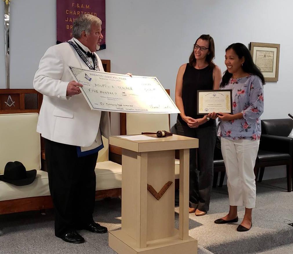 Jo was awarded a certificate from the Grand Lodge of Florida and a check for $500 from 31 to